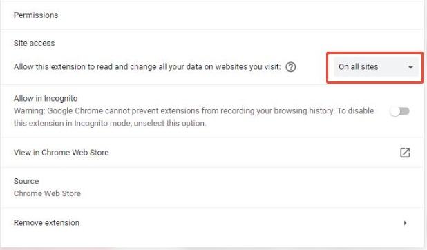 allow video downloadhelper extension on all sites