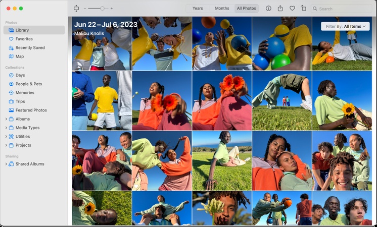 interface de Apple Photos