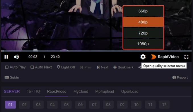 change 9anime video resolution