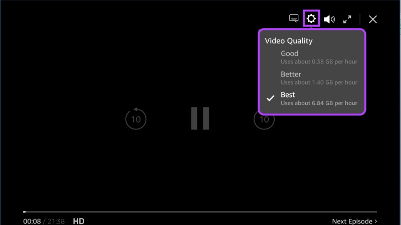 change amazon prime video quality online