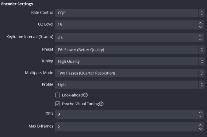 change obs encoder settings cq level