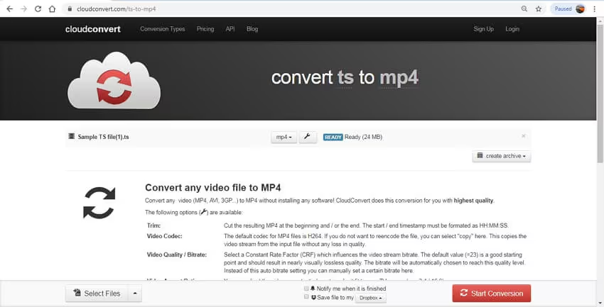 cloudcovert ts to mp4 converter