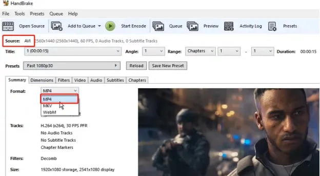 convert avi to mp4 in handbrake to fix 0xc00d5212 video error
