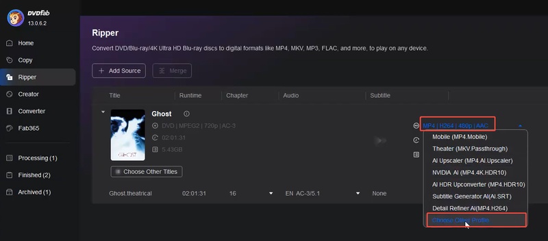 dvdfab dvd ripper choose other profile