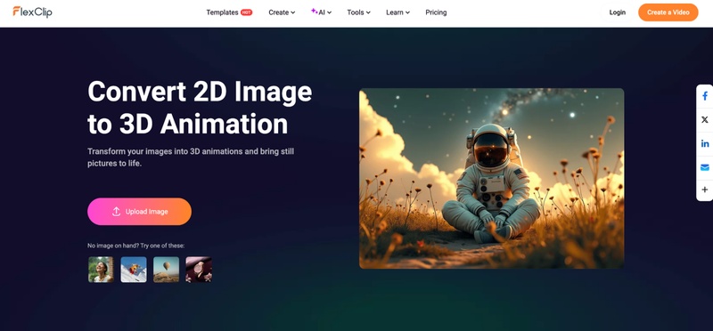 flexclip ai image to 3d animation tool
