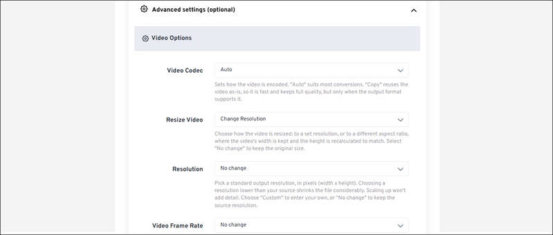 freeconvert vob to mp4 converter advanced settings