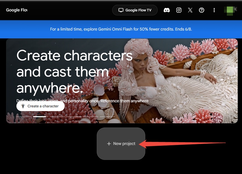 google flow create new project