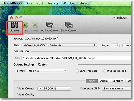 handbrake add video source