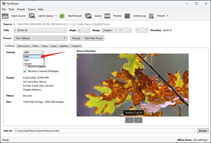 handbrake convert mkv to mp4