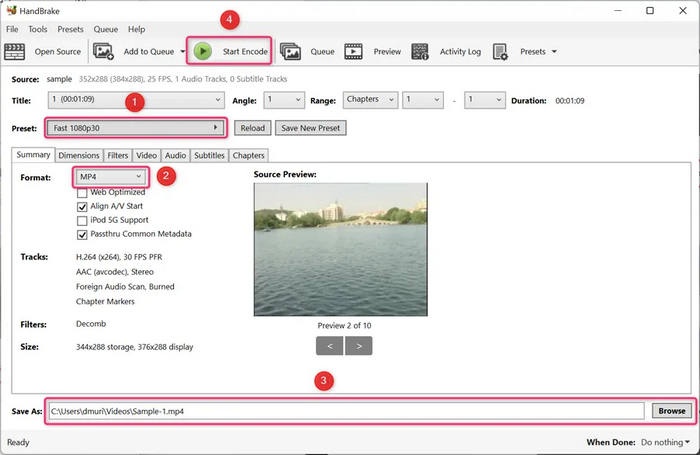 handbrake convert dat video to mp4