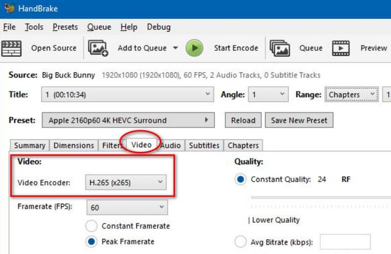 handbrake video encoding settings