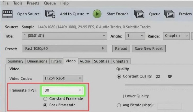 handbrake lower video framerate for low quality
