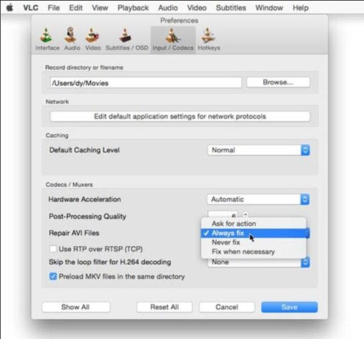 mac vlc always fix avi files