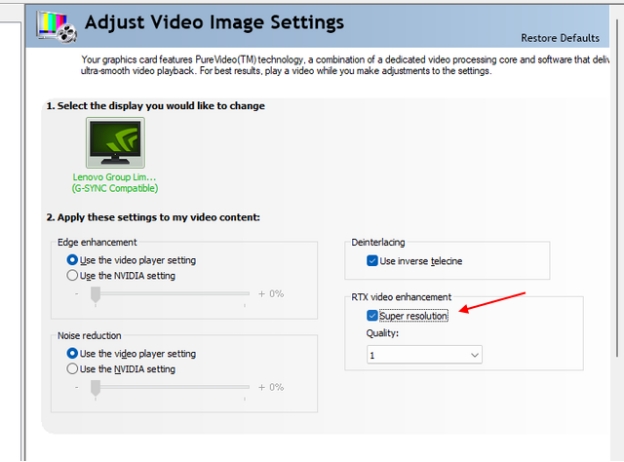 enable RTX Video Enhancement on nvidia control panel