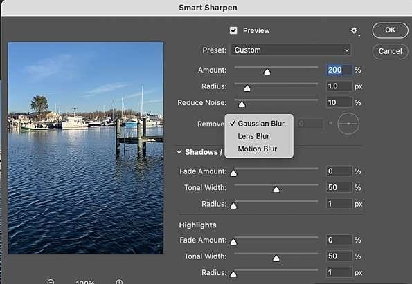 photoshop smart sharpen settings