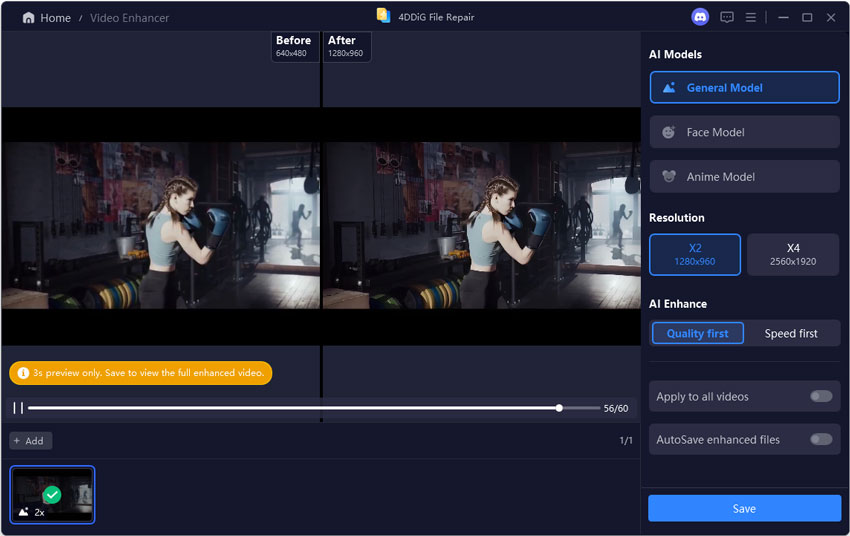 preview and save enhanced videos