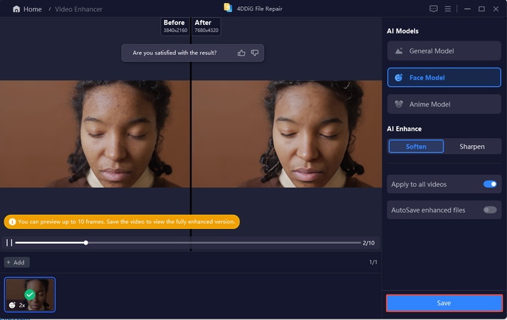preview and save photos after blemish removal
