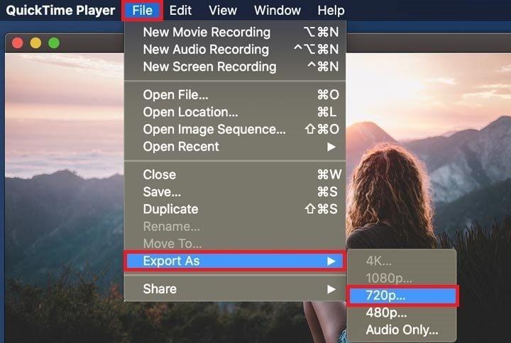 quicktime export mov files in low resolution