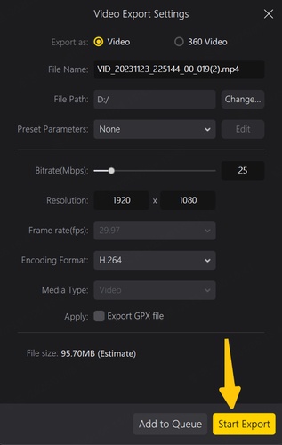 save insta360 file to mp4
