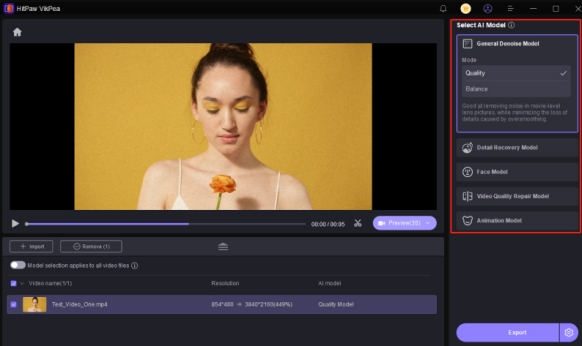 select ai model and quality hitpaw vikpea