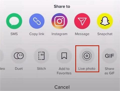 tiktok share video as live photo
