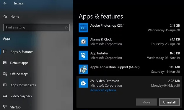désinstaller l’extension vidéo AV1