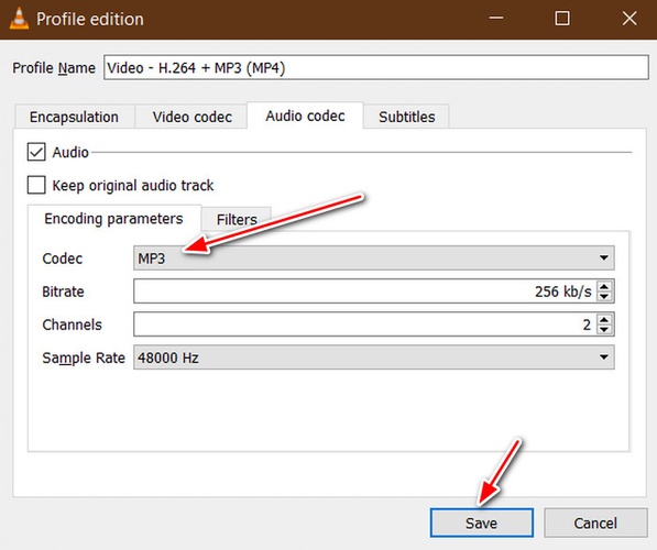 vlc audio codec