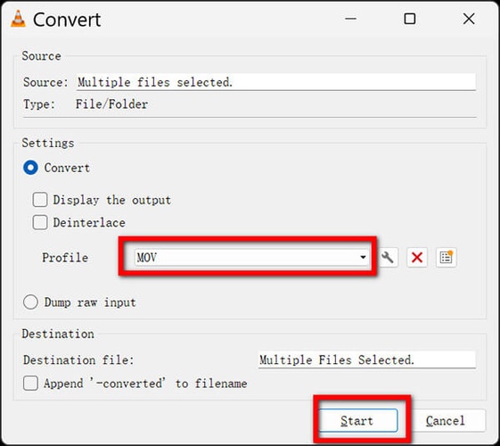 vlc convert mp4 to mov