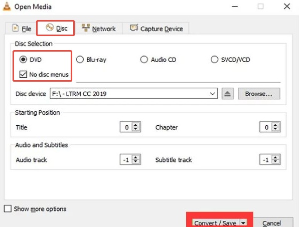 vlc disc selection