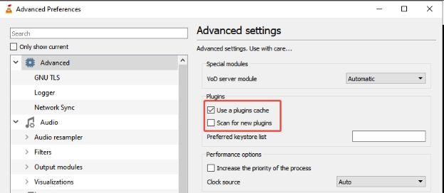 change vlc plugin settings to fix video freezes in vlc