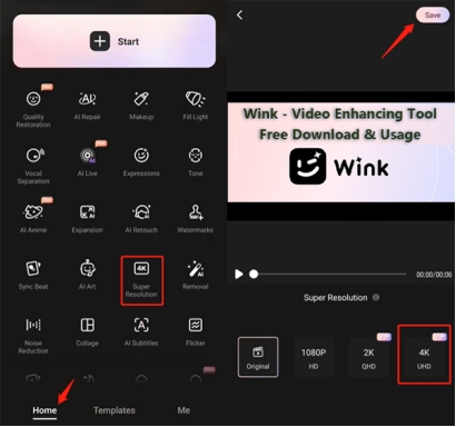 wink video enhancer to 4k
