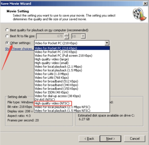 export wmm video in ntsc