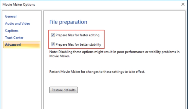 uncheck wmm file preparation to export high quality video