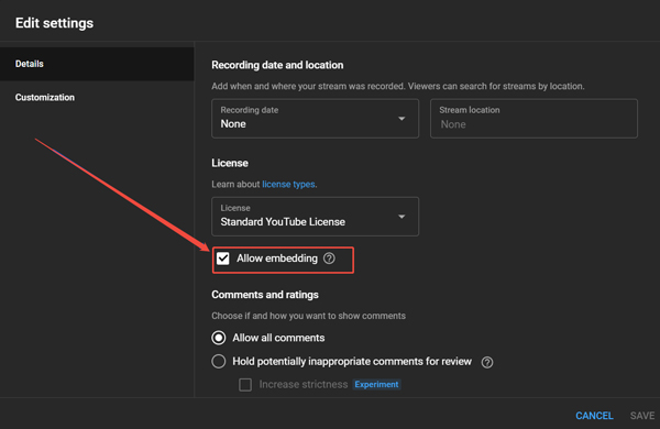 allow youtube video embedding to fix embed video cannot be played