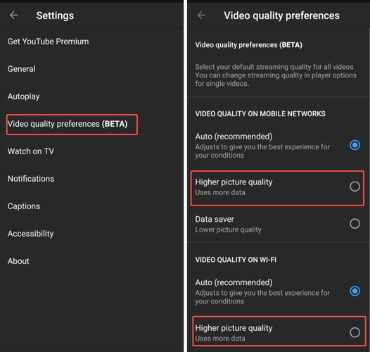 youtube upload video quality preferences