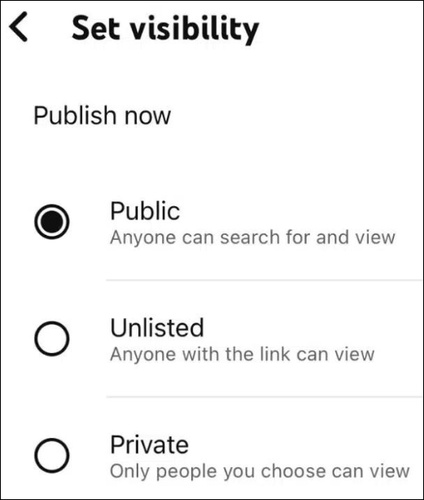 youtube upload video set visibility