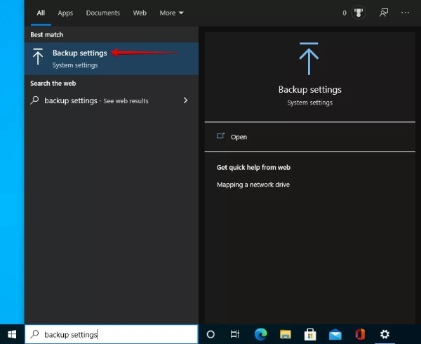 backup settings option