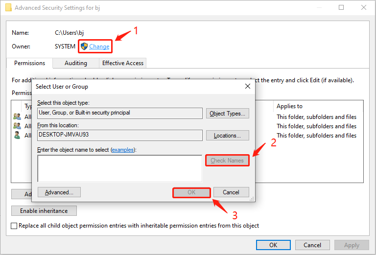 파일 탐색기로 오래된 하드 드라이브의 사용자 폴더에 액세스하는 방법 - 사용자 폴더의 소유권 가져오기