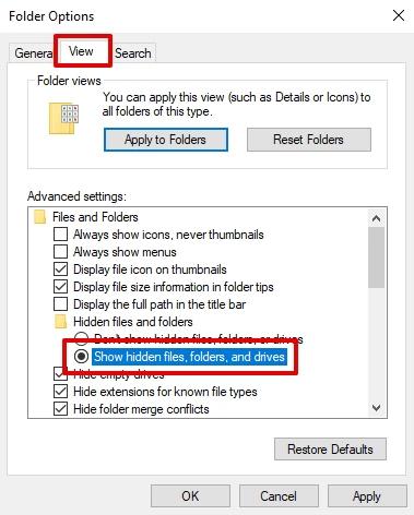 click on show hidden files option
