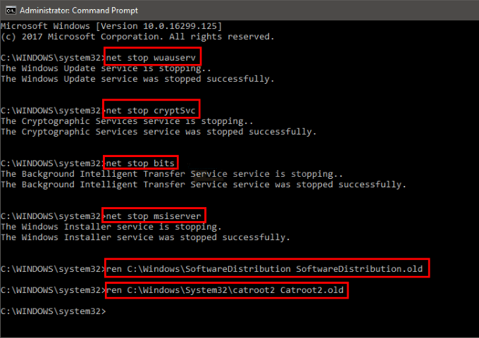 command to reset windows update component