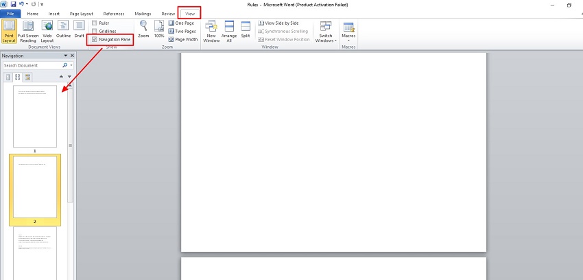 eine leere Seite in Word über das Navigationsfenster löschen-1