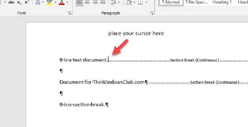 eine leere Seite in Word mit Abschnittswechsel löschen-2