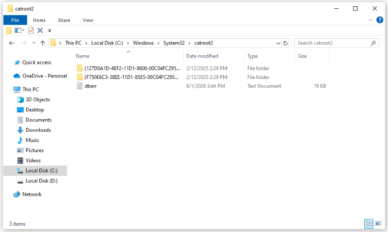 delete files in the catroot2 folder