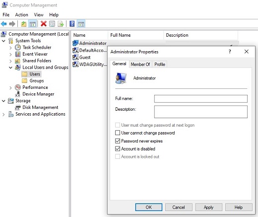 recover data after windows update -enable administrator account created for upgrade 2