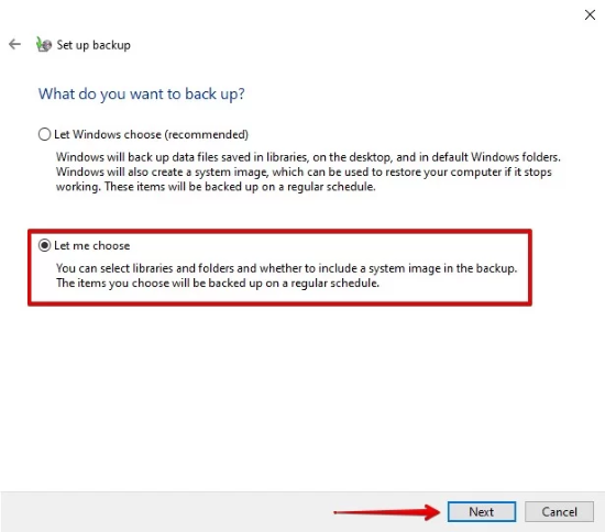 let me choose under backup