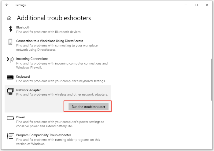network adapter troubleshooter