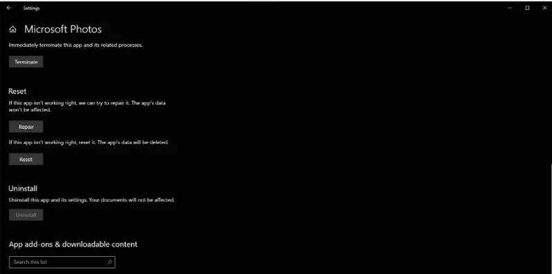 Windows fotoğraf uygulamasını sıfırla