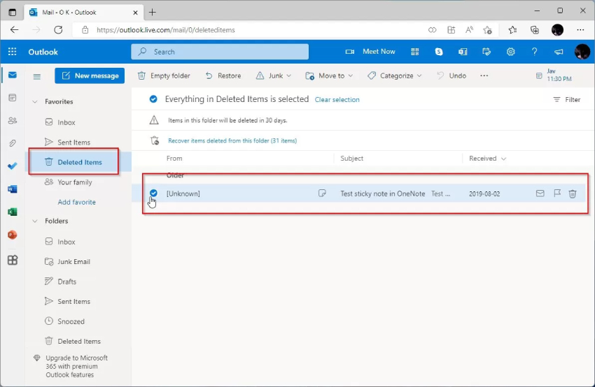 restore deleted sticky notes from outlook folder-1