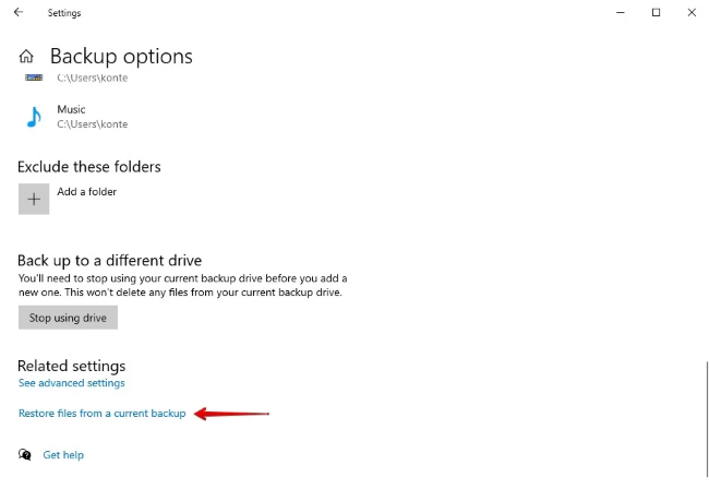 restore files from a current backup