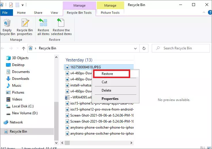 Cara mengembalikan data yang terhapus di recycle bin windows 8